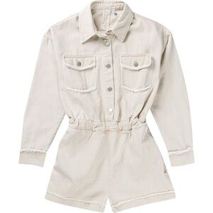 Sadie & Sage Distressed Denim Cream Long Sleeve Romper